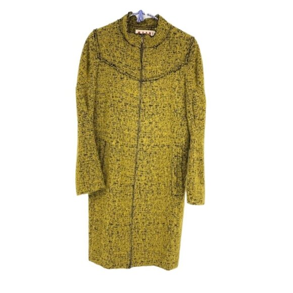 MARNI Mustard &  Black Textured Boucle Mohair wool Blend trench Coat size 40 - Picture 2 of 14